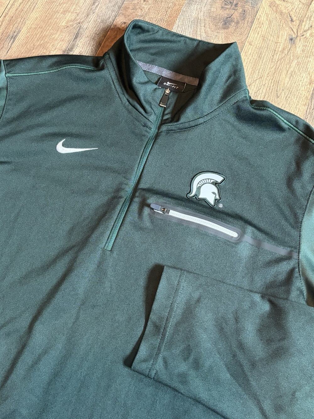 Nike Dri Fit Michigan State Spartans 1/4 Zip Pullover Sweater Mens Medium Green